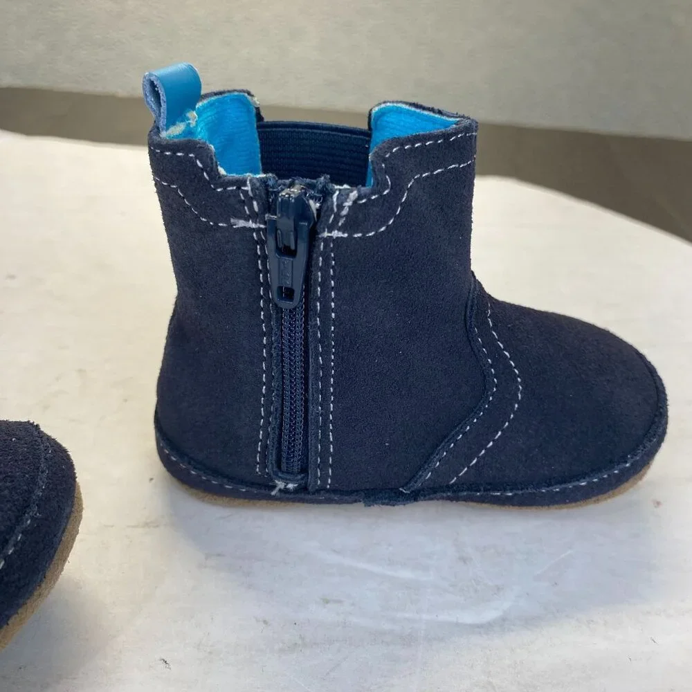 Robeez First Kicks Maddox Navy Leather Boot Size 6-9 Months Zipper,Baby, New